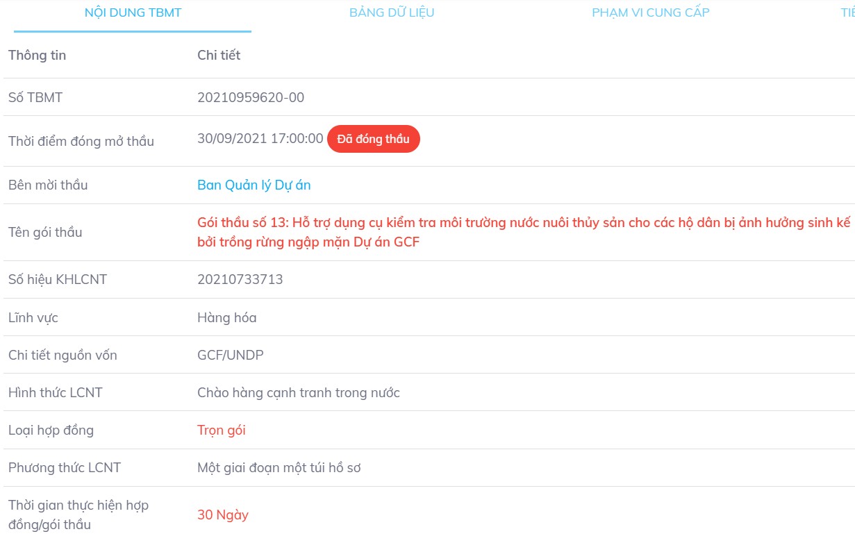 Gói thầu Test Sera số 13